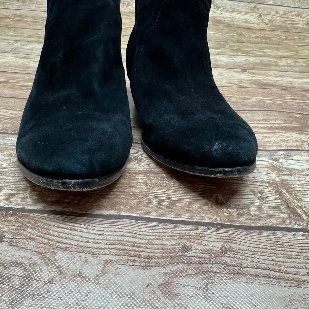 Plomo Boots Womens Eur 39 Ankle Bootie Black Suede Side Zip Low Heels Almond Toe